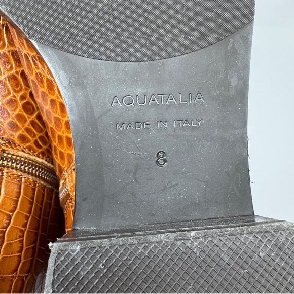 Aquatalia Fara Croc-Embossed Weatherproof Leather Ankle Boots Cognac - Picture 13 of 15